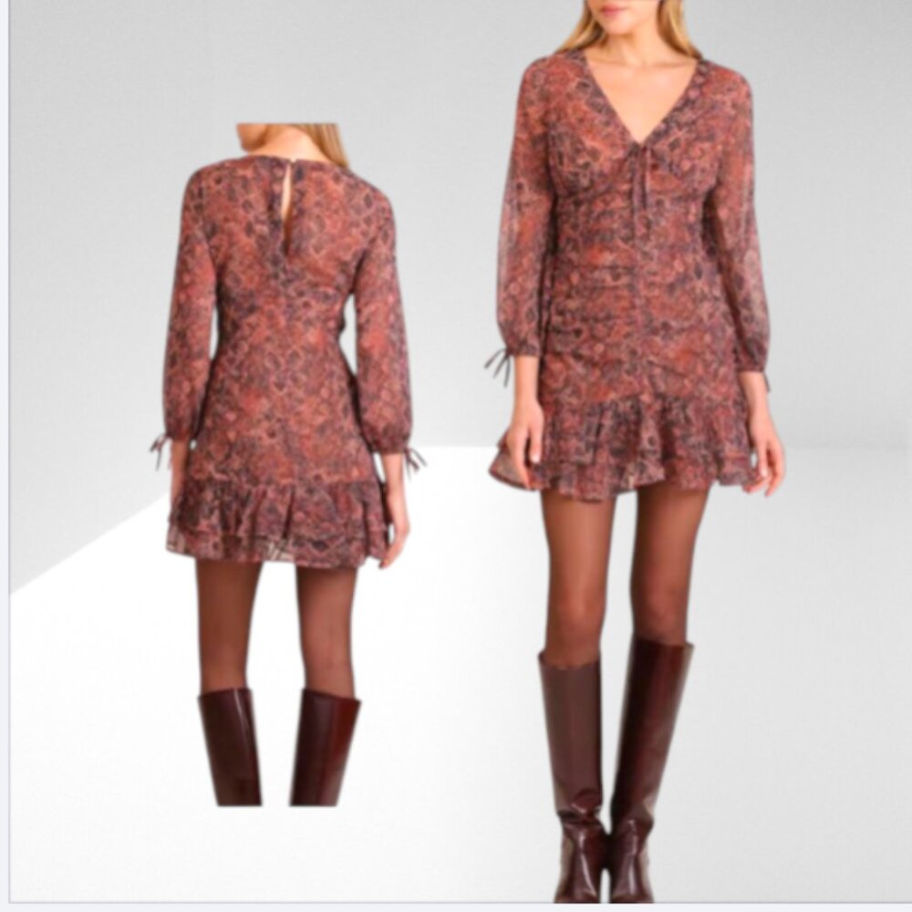Avec Les Filles Cinched Long Sleeve Dress in Python NWT! Size 4, 6, 10